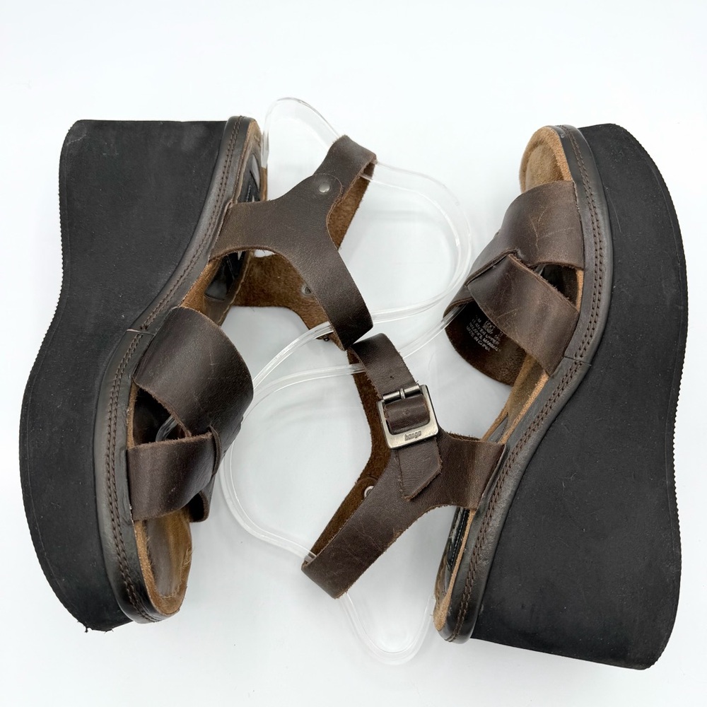 Vintage Y2K Bongo Brown Leather Platform Sandals adjustable strap 90s - Picture 4 of 11